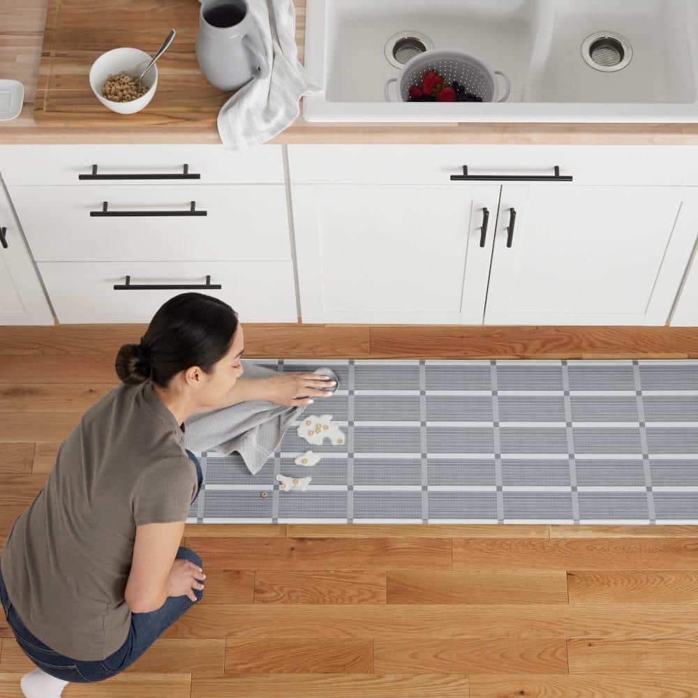 Comfort Plus Dark Grey Geometric Memory Foam Kitchen Mat