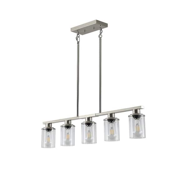 Modern 5-Light Pendant Light with Clear Glass Shades in Brushed Nickel for Dining Room (No Bulbs Included)