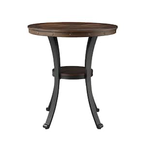 Terran Brown 36" Round Pub Table with Shelf and Oak Woodgrain Veneer