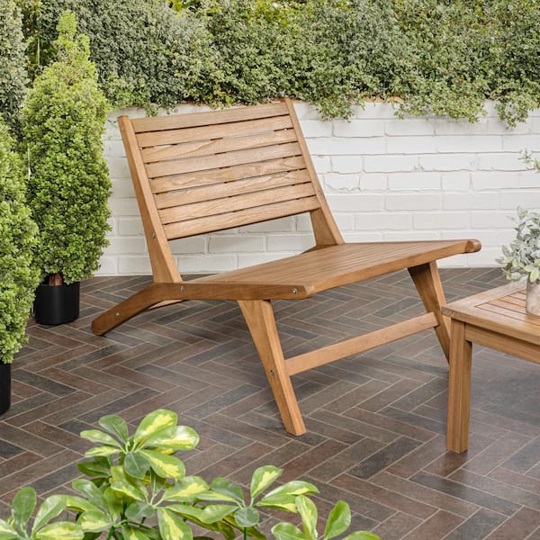 JONATHAN Y Leo Mid-Century Modern Wood Armless Outdoor Patio Chair, Natural