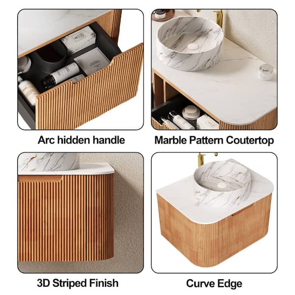 Yingze 36 in. Wall Mounted Single Sink Natural Bath Vanity with