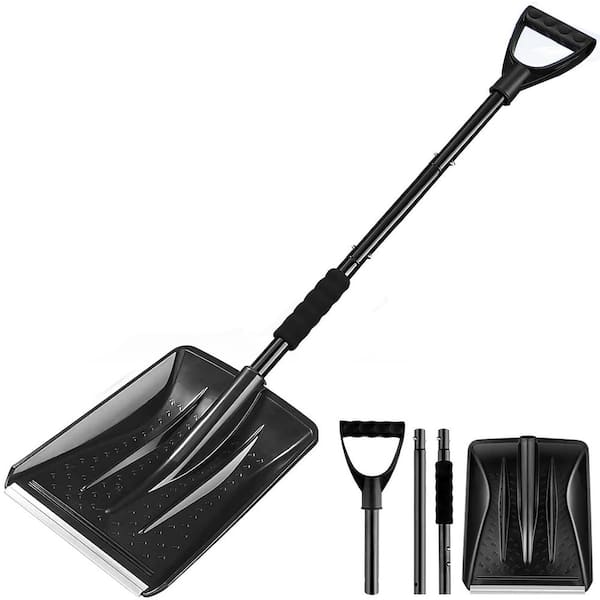 42.5 in. Aluminum Handle Steel Snow Shovel with D-Grip for Driveway, Garden, Camping, Mud and Snowman (Black)