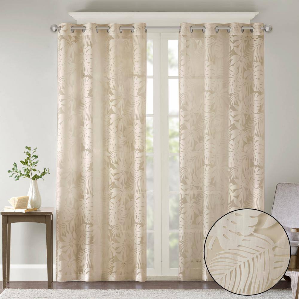 Natural Palm Leaf Sheer Grommet Window Curtain
