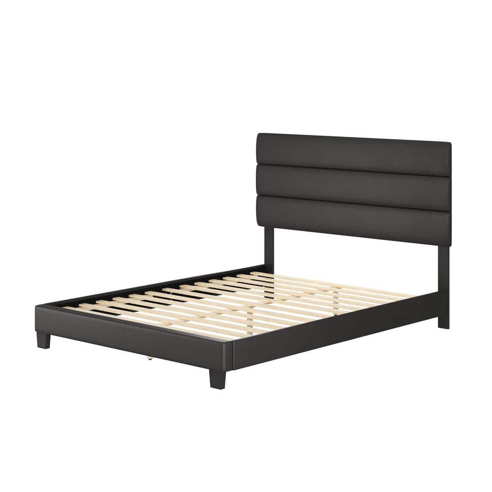 Piedmont Upholstered Faux Leather Tri Panel Channel Headboard Platform Bed 