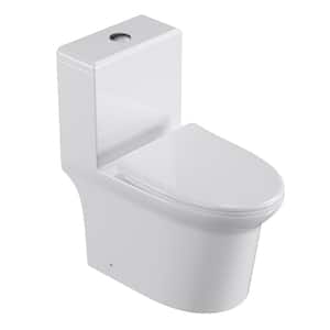 High Efficiency Dual Flush 12'' Rough-in Elongated Standard 1-Piece Toilet in Glossy White with Comfortable Seat Height