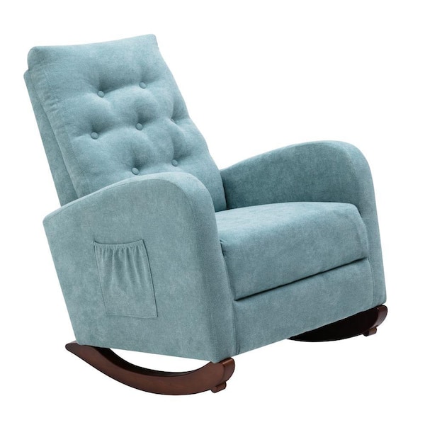 Kahomvis Mint Green Cotton Tufted Fabric Modern High Back Rocking Arm Chair (Set of 1)