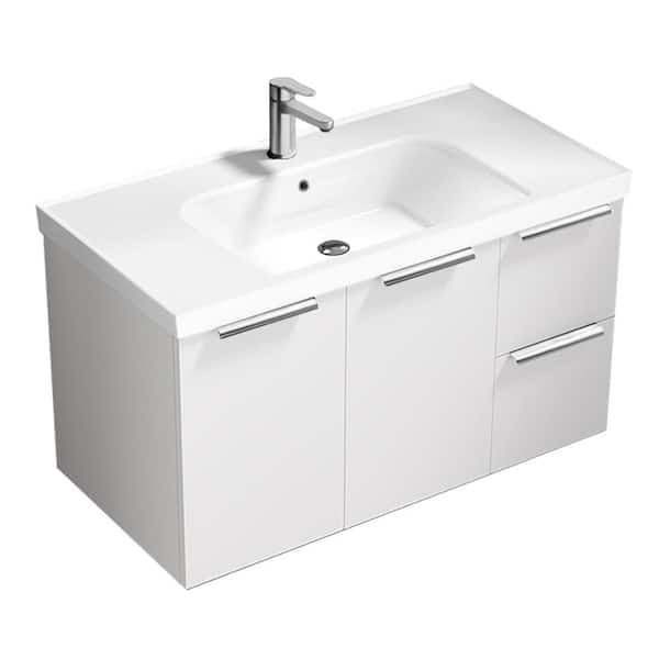 Frame 35.4 in. Modern Freestanding Bath vanity in Glossy White with White Ceramic Top