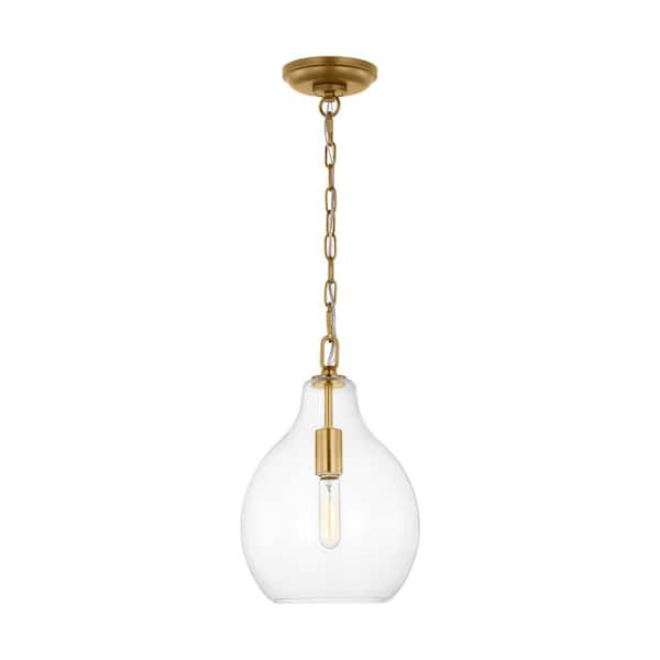 Generation Lighting Magnus Large 1-Light Burnished Brass Pendant Light with Clear Glass Shade