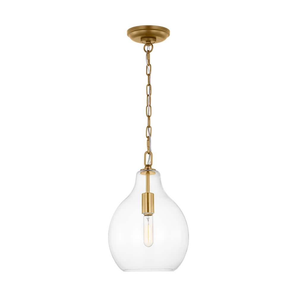 Burnished Brass and Clear Glass Teardrop Pendant Light