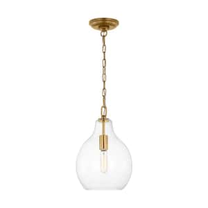 Magnus Large 1-Light Burnished Brass Pendant Light with Clear Glass Shade