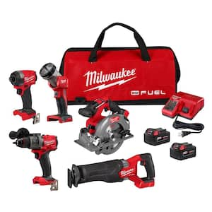 M18 FUEL 18V Lithium-Ion Brushless Cordless Combo Kit (5-Tool) with Two 5.0 Ah Batteries, 1 Charger 1 Tool Bag