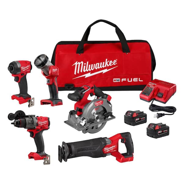 M18 FUEL 18V Lithium-Ion Brushless Cordless Combo Kit (5-Tool) with Two 5.0 Ah Batteries, 1 Charger 1 Tool Bag