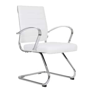 Benmar Office Chair Upholstered in Leather with Stainless Steel Sled Base in White