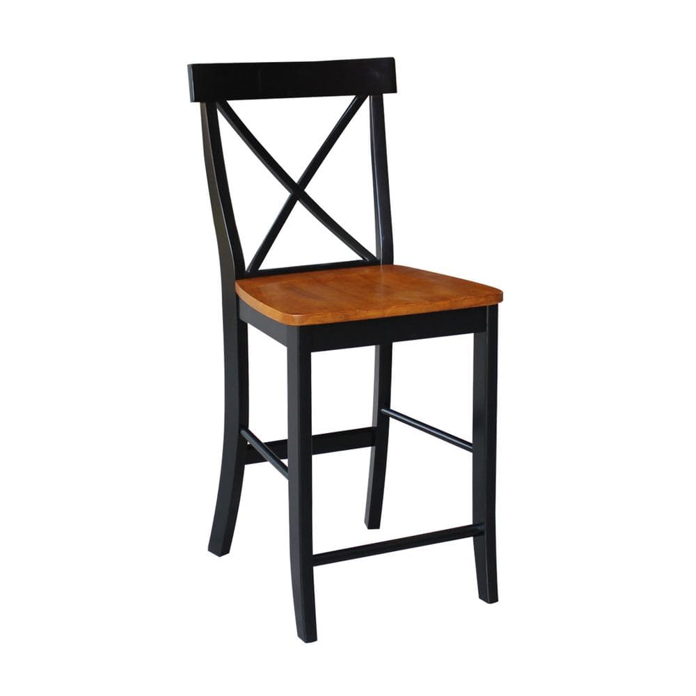 24" Black and Cherry Solid Wood X-Back Counter Stool