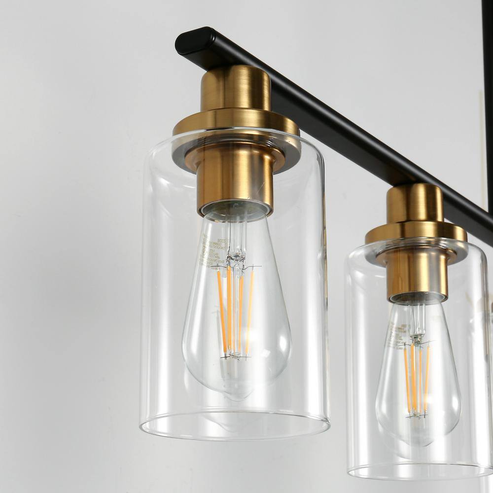 Matte Black and Gold 5-Light Linear Island Pendant with Clear Glass Shades