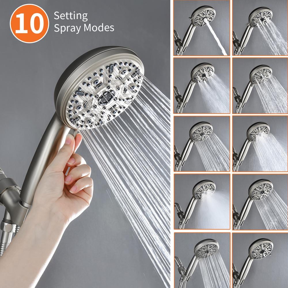 Brushed Nickel Single Handle 10-Spray Handheld Shower Faucet Set
