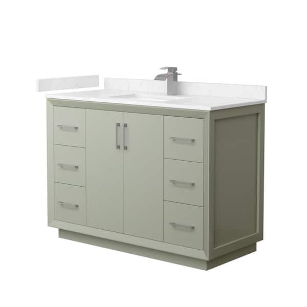 Wyndham Collection Strada 48 in. W x 22 in. D x 35 in. H Single Bath Vanity in Light Green with Carrara Cultured Marble Top