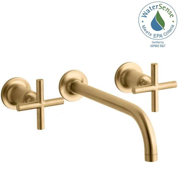 KOHLER Purist Cross Handle 2-Handle Wall Mount Bathroom Sink Faucet Trim Kit in Vibrant Brushed Gold (Valve Not Included)