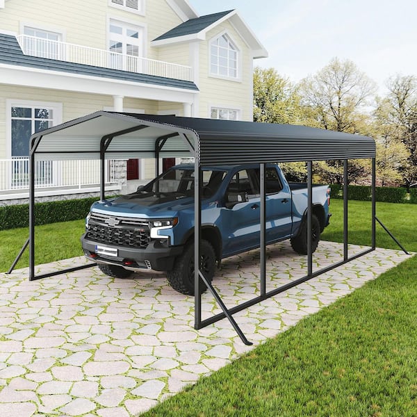 12 ft. W x 20 ft. D Metal Heavy Duty Car Carport with Reinforced Support Base for Boats, Pickup Trucks Outdoor Garage