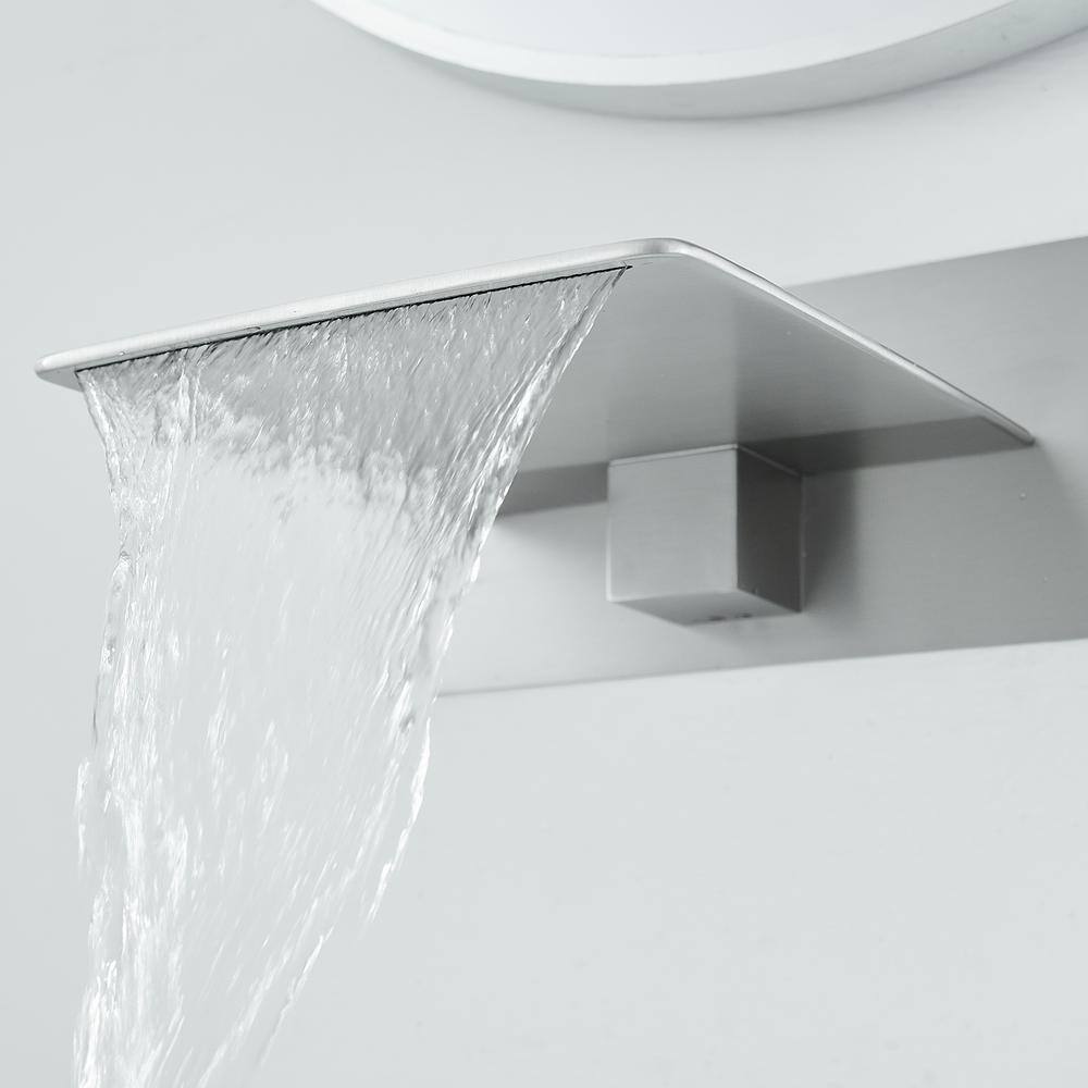 Brushed Nickel Wall-Mount Waterfall Bathroom Faucet