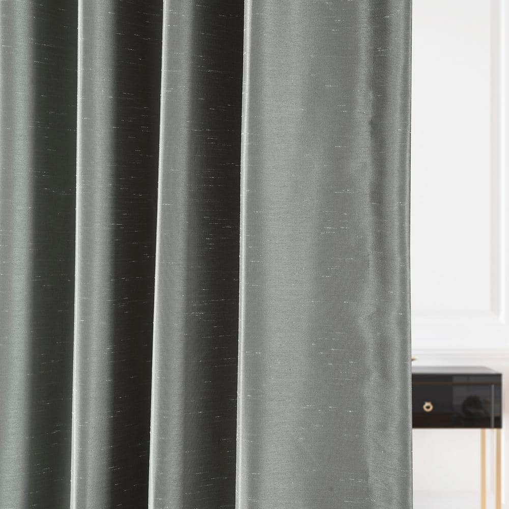 Silver Faux Silk Blackout Pleated Puddle Length Drapes
