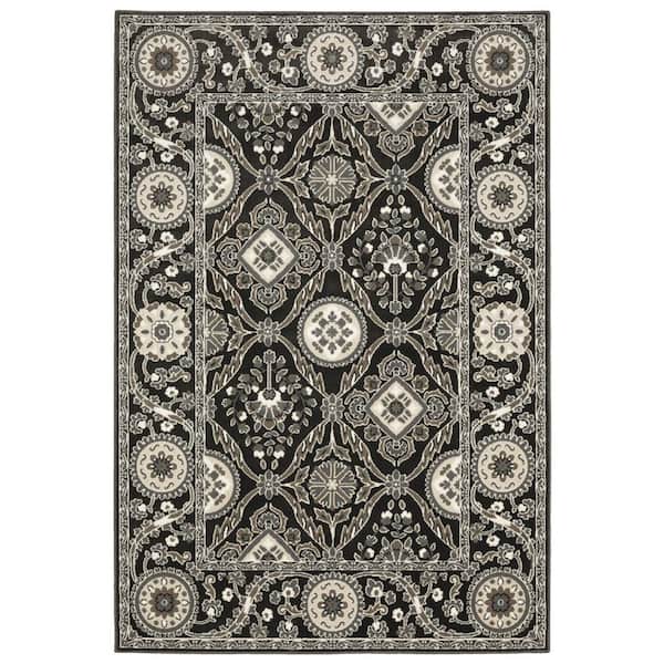 10 ft. x 13 ft. Charcoal, Gray Oriental Washable Area Rug