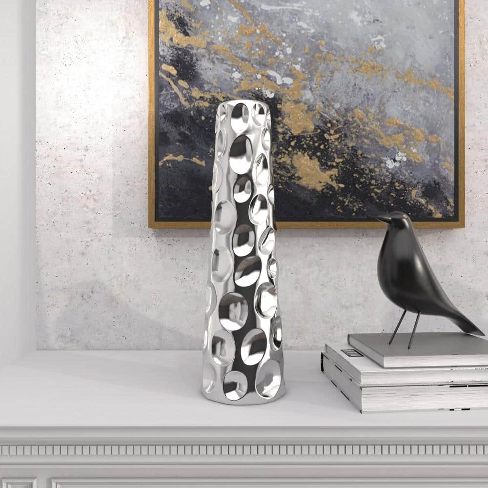 Elegant Silver Ceramic Floral Bouquet Vase 6" x 20"