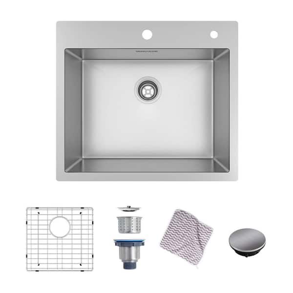 Siavonce 16 Gauge Drop-in Stainless Steel Topmount 25 in. 2-Hole Single Bowl Kitchen Sink