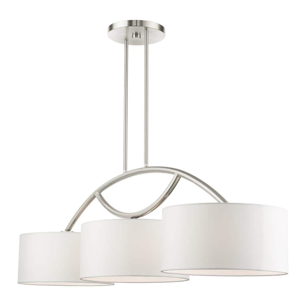 Elegant Brushed Nickel 3-Light Drum Chandelier with Off-White Shade