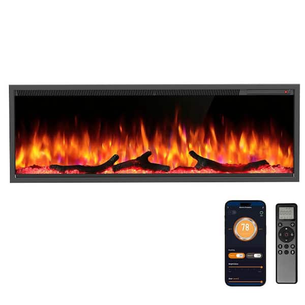 50 in. Smart Wall Mount Electric Fireplace with 12 LED Flame Effects in Black
