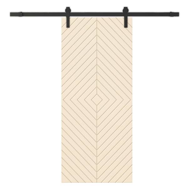 CALHOME Diamond 36 in. x 84 in. Fully Assembled Beige Painted MDF Modern Sliding Barn Door with Hardware Kit