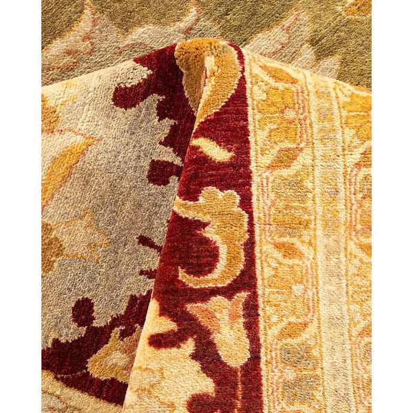 Mogul Green 12 x 15 Oriental Wool Indoor Area Rug