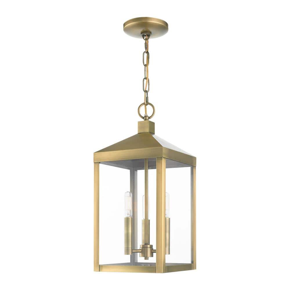 Creekview 18.5 in. 3-Light Antique Brass Dimmable Outdoor Pendant Light with Clear Glass and No Bulbs Included price history on PriceWatchPro