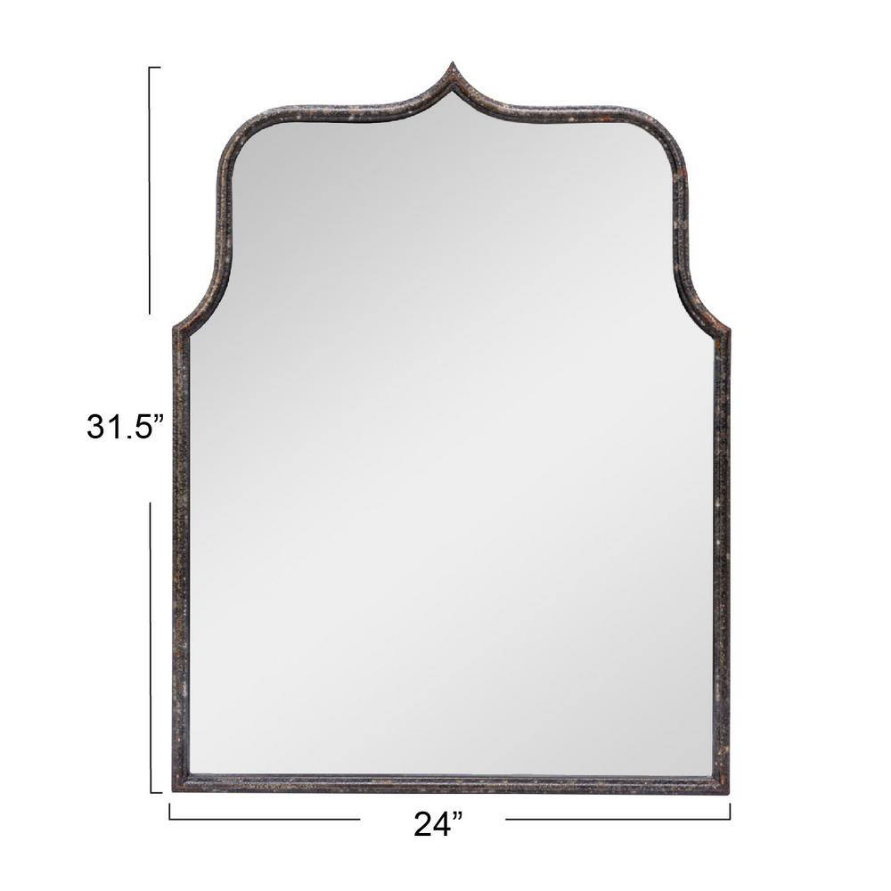 Distressed Black Arched Metal Framed Wall Mirror