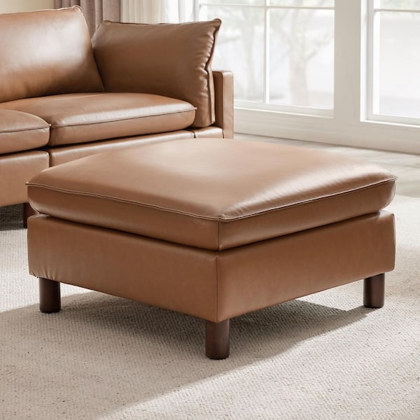 Xavier 34.6 in. Leather Ottoman Modern Modular Rectangle Sofa with Straight Arms in Brown for Living Room