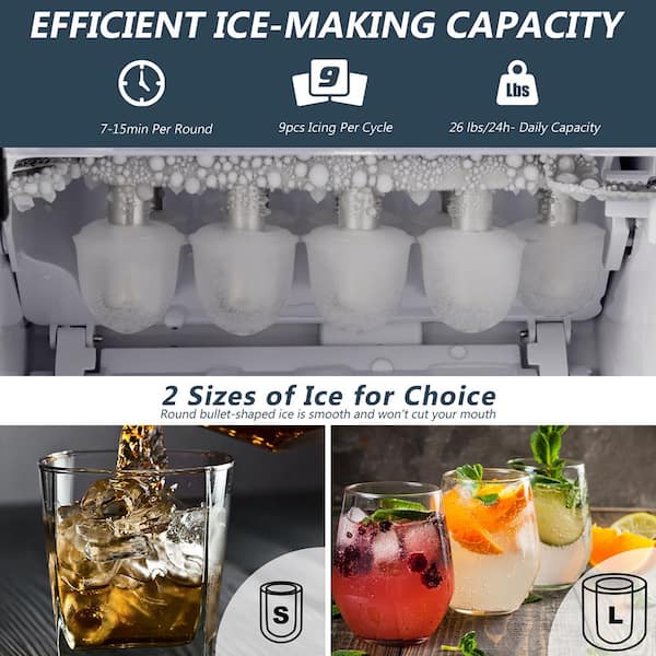 11.6 in. 26lb. Electric Portable Ice Maker with Handle, Hand Scoop and 10  Ice Bags in White