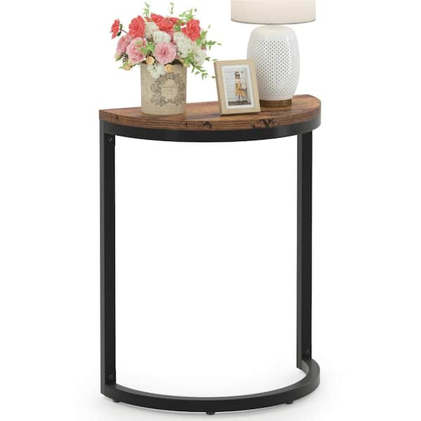 Tribesigns Eric 23.6 in. H x 9.8 in. W x 19.7 in. D Vintage Brown Wood End Table Half Round Modern Narrow Side Table Slim C-Table
