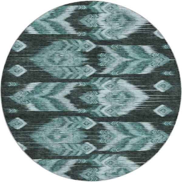 Dream Shag Premium Machine Washable Abstract ADS812 Teal 8 ft. x 8 ft. Round Rug