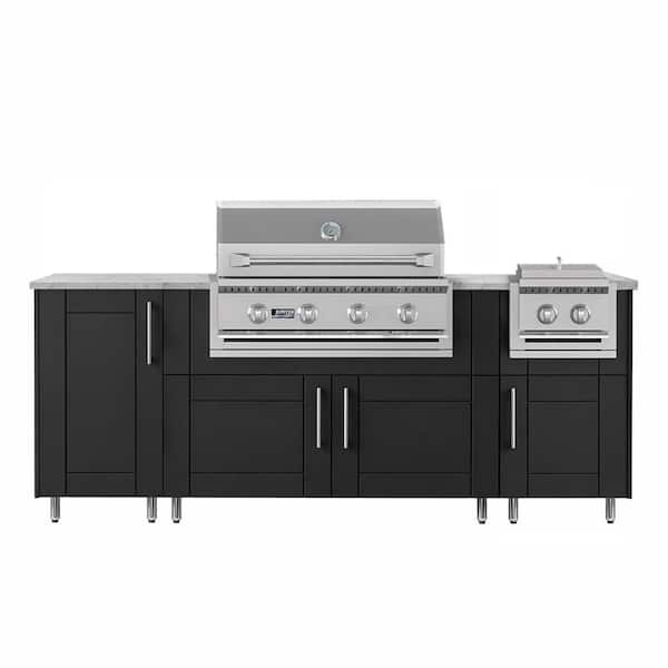 Golden Sky 86.5 in. W 4-Burner Propane Grill Island in Sanibel Pitch Black with Side Burner, Cabinet