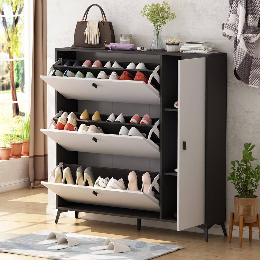 FUFU&GAGA 47.2-in H 3 Tier 18 Pair Grey Composite Shoe Cabinet