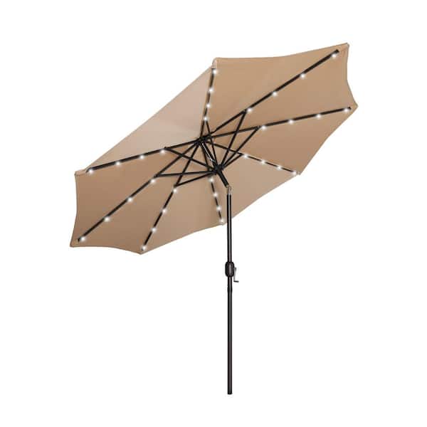 WESTIN OUTDOOR Marina Beige 9 ft. Market Solar Powered LED Lighted Tilt Patio Crank Umbrella