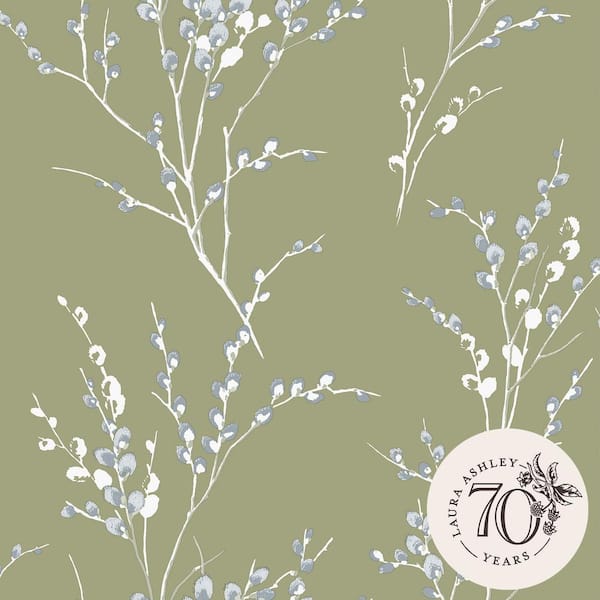 Laura Ashley Pussy Willow Moss Green Removable Wallpaper Sample 12107494 -  The Home Depot