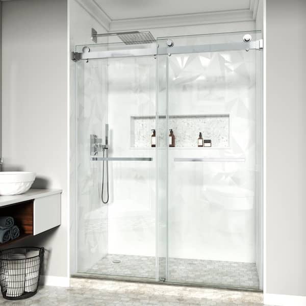 MOHALEN 56-61 in. W x 72 in. H Double Sliding Frameless Shower Door in Chrome with 3/8 in. Clear Tempered Glass