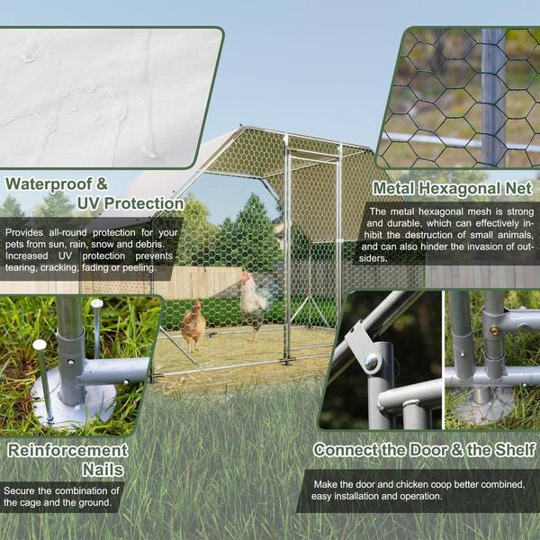 GOGEXX 9.2 ft.x 8.1 ft. Metal Chicken Coop Hexagonal Steel Wire Plastic Mesh