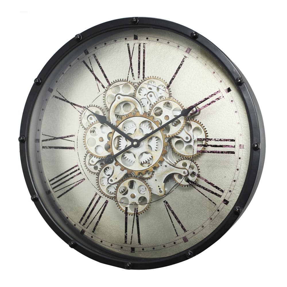 Wall Clock 27 Industrial Black Metal Gear Mechanical Moving Gear