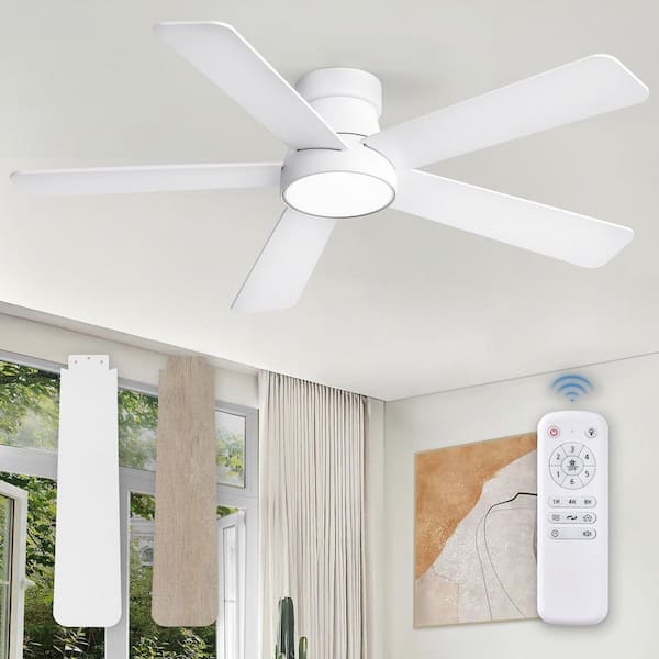 48 in. Indoor White Low Profile 6-Speed 3-Color Ceiling Fan with Light Kit and Remote Control and DC Motor