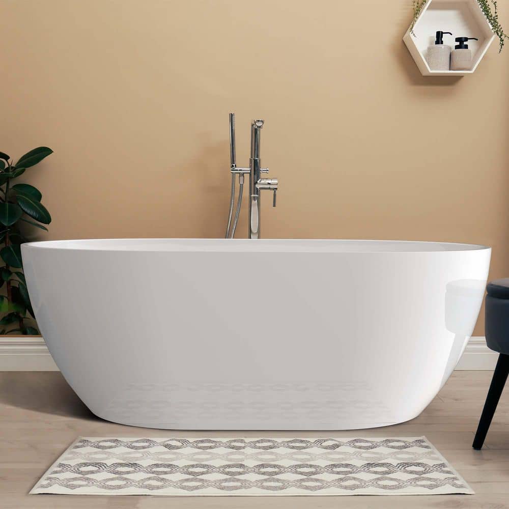 67 in. x 29.5 in. Acrylic Freestanding Soaking Bathtub Oval Flat Bottom Tub with Center Drain Free Standing Tub in White price history on PriceWatchPro