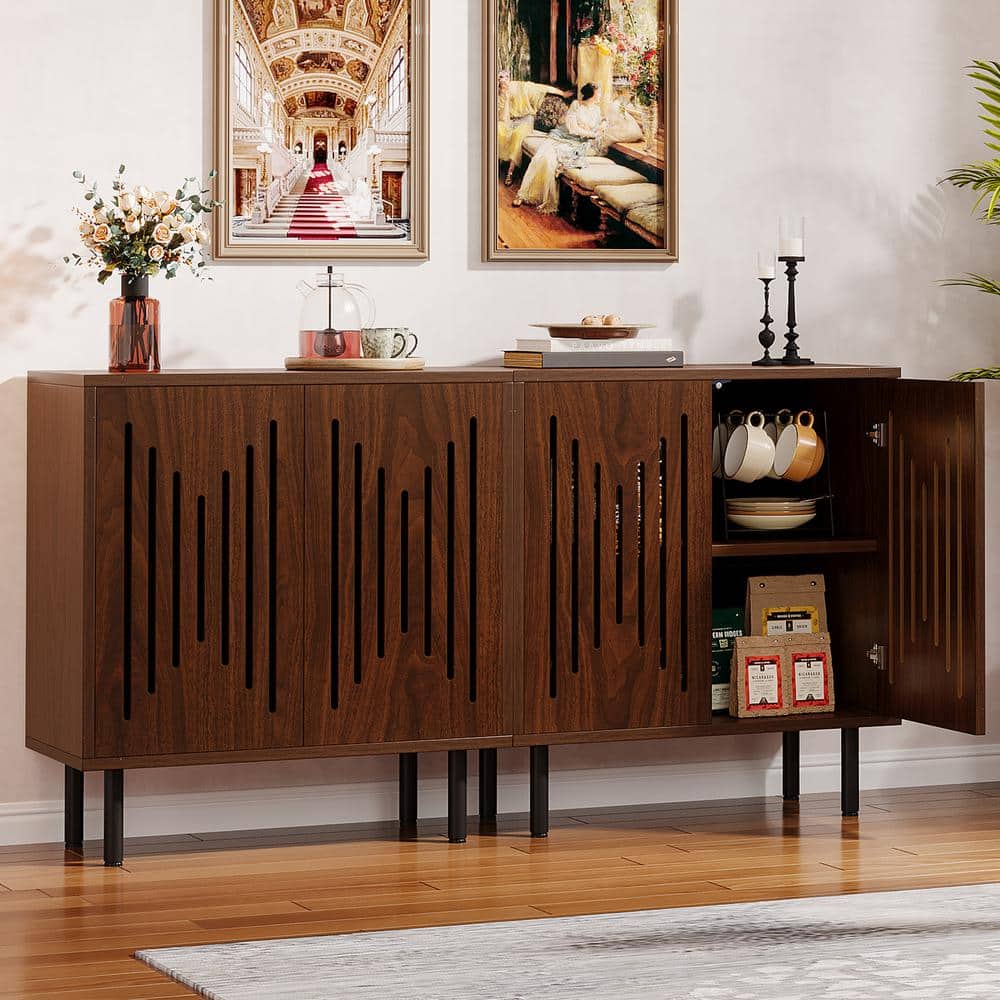Brown Oak Wood 63'' Modern Sideboard Buffet Cabinet with Metal Legs