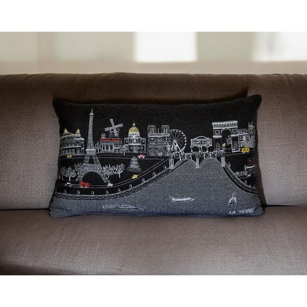 Black, Gray, White Solid Polyester 14 in. x 24 in. Throw Pillow