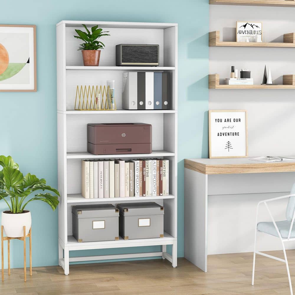 Eulas 70.87 in. Tall H White Wood Metal 5-Shelf Standard Bookcase Large Storage Shelves 5 Tier Home Office Bookshelf price history on PriceWatchPro